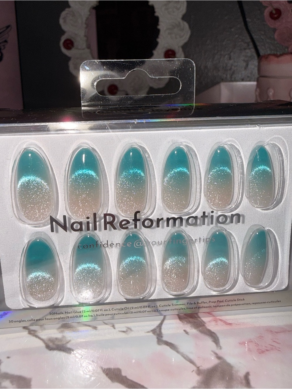 Nail Reformation Teal Ombre Reflective Press-On Nails